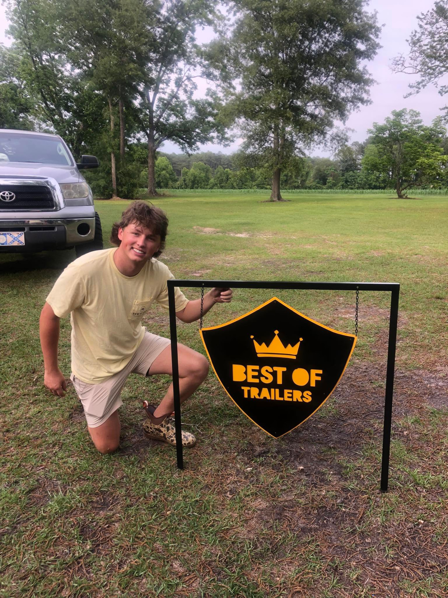 Best of Trailers shield sign in a steel frame